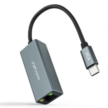 Nanocable Conversor USB-C a Ethernet Gigabit 10/100/1000 Mbps, Gris, 15 cm